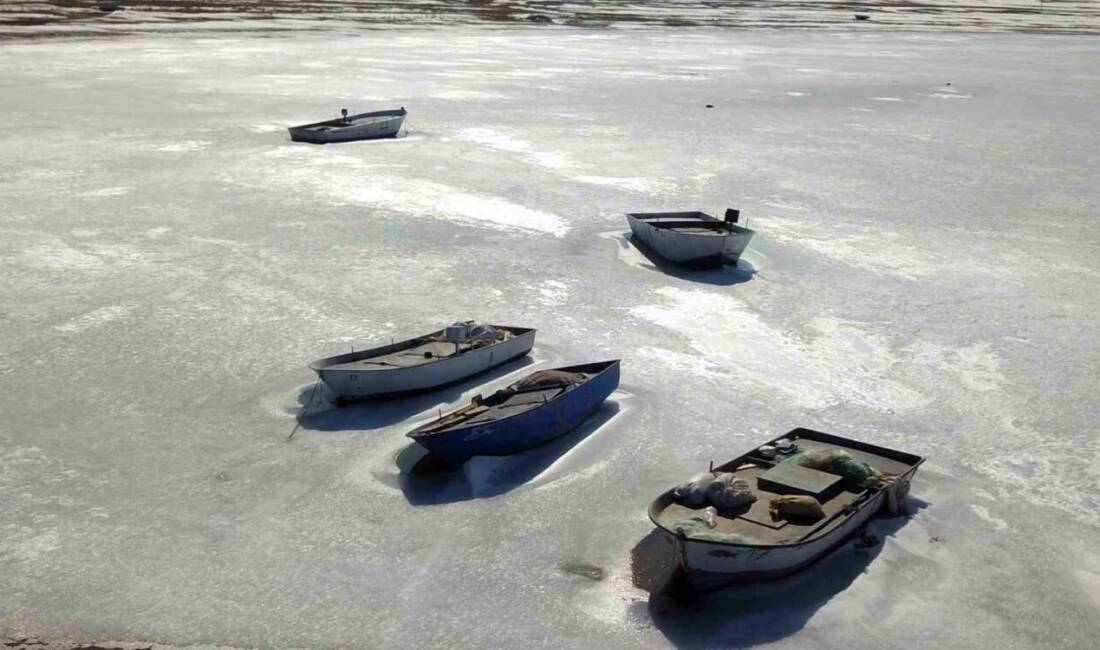 Bitlis'in Ahlat bölgesindeki Nazik Gölü, soğuk hava nedeniyle tamamen dondu.