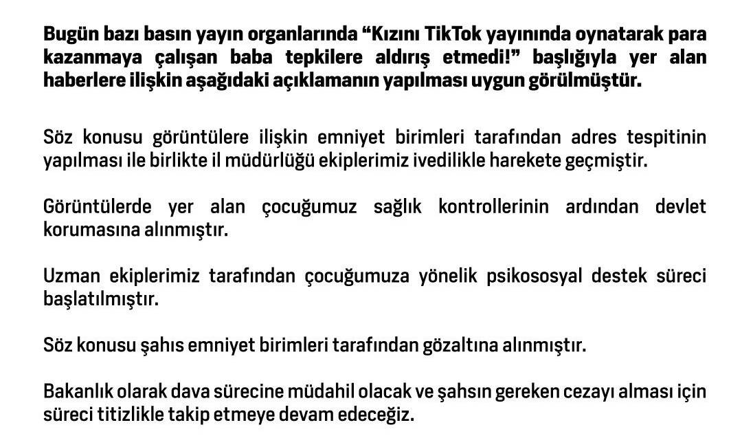 Aile ve Sosyal Hizmetler Bakanlığı, TikTok'ta çocuğunu kullanarak para kazanmaya
