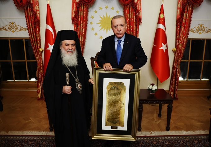 Cumhurbaşkanı Recep Tayyip Erdoğan, Kudüs Rum Ortodoks Kilisesi Patriği 3’üncü
