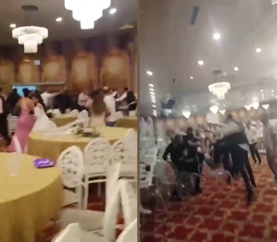 Adana'nın Seyhan ilçesindeki bir düğünde gelin ve damat tarafı arasında