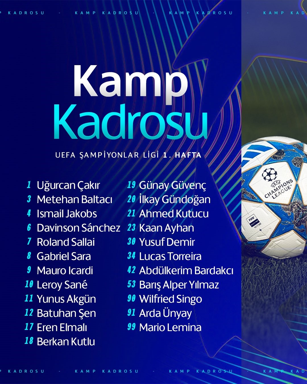 Galatasaray, UEFA Şampiyonlar Ligi'nde Eintracht Frankfurt ile karşılaşmak üzere Almanya'ya