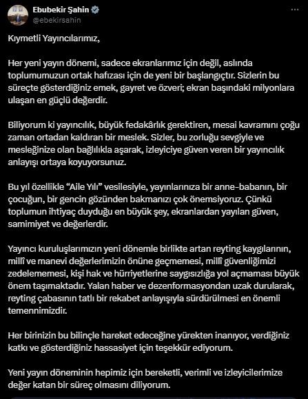 RTÜK Başkanı Ebubekir Şahin, yayıncılara yalan haber ve dezenformasyondan uzak