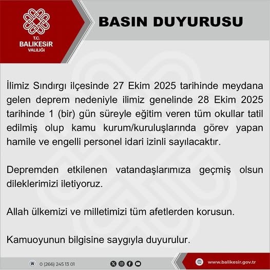 Balıkesir'in Sındırgı ilçesinde 6.1 büyüklüğünde deprem sonrası 28 Ekim 2025