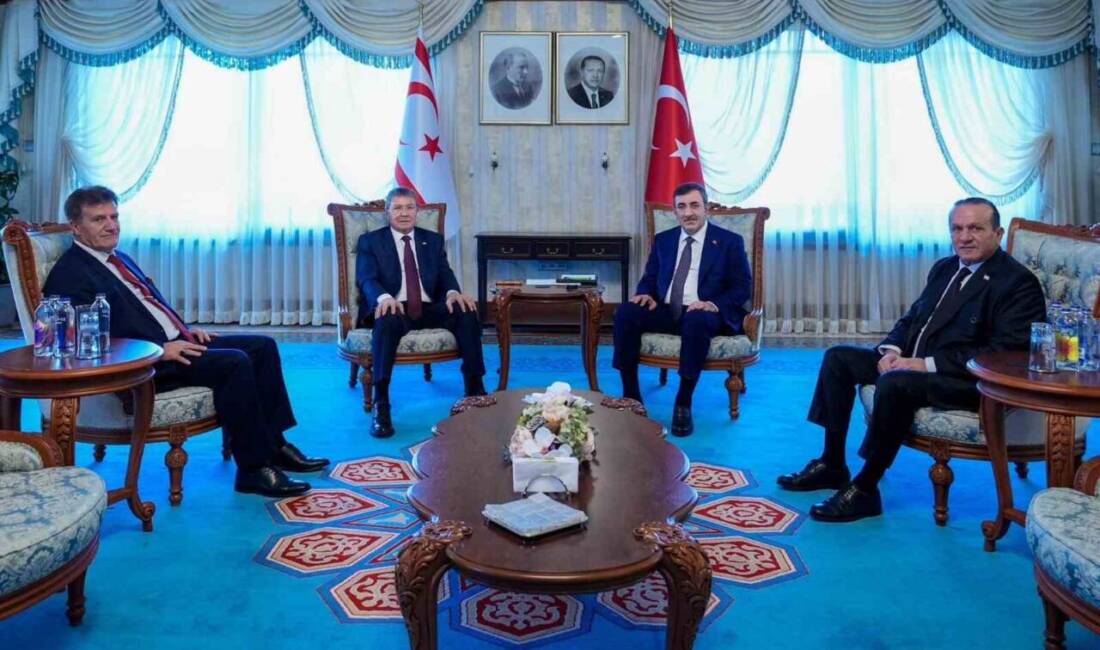 Cumhurbaşkanı Yardımcısı Cevdet Yılmaz, KKTC Başbakanı Ünal Üstel ile bir