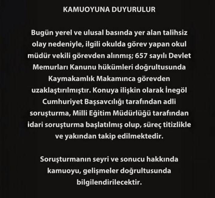 Bursa'nın İnegöl ilçesinde, bayrak töreninde öğrencisi Muhammed Emin K.'yi darbeden