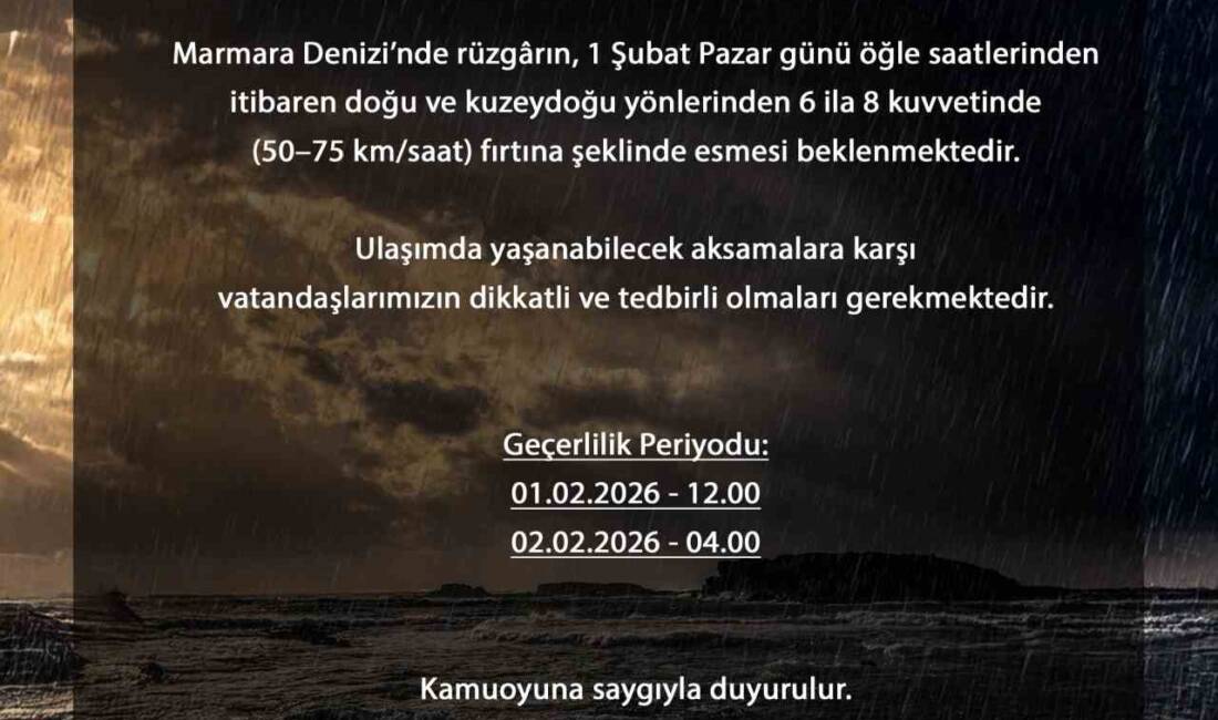 Marmara Denizi'nde 1 Şubat 2026 tarihinde doğu ve kuzeydoğu yönlü
