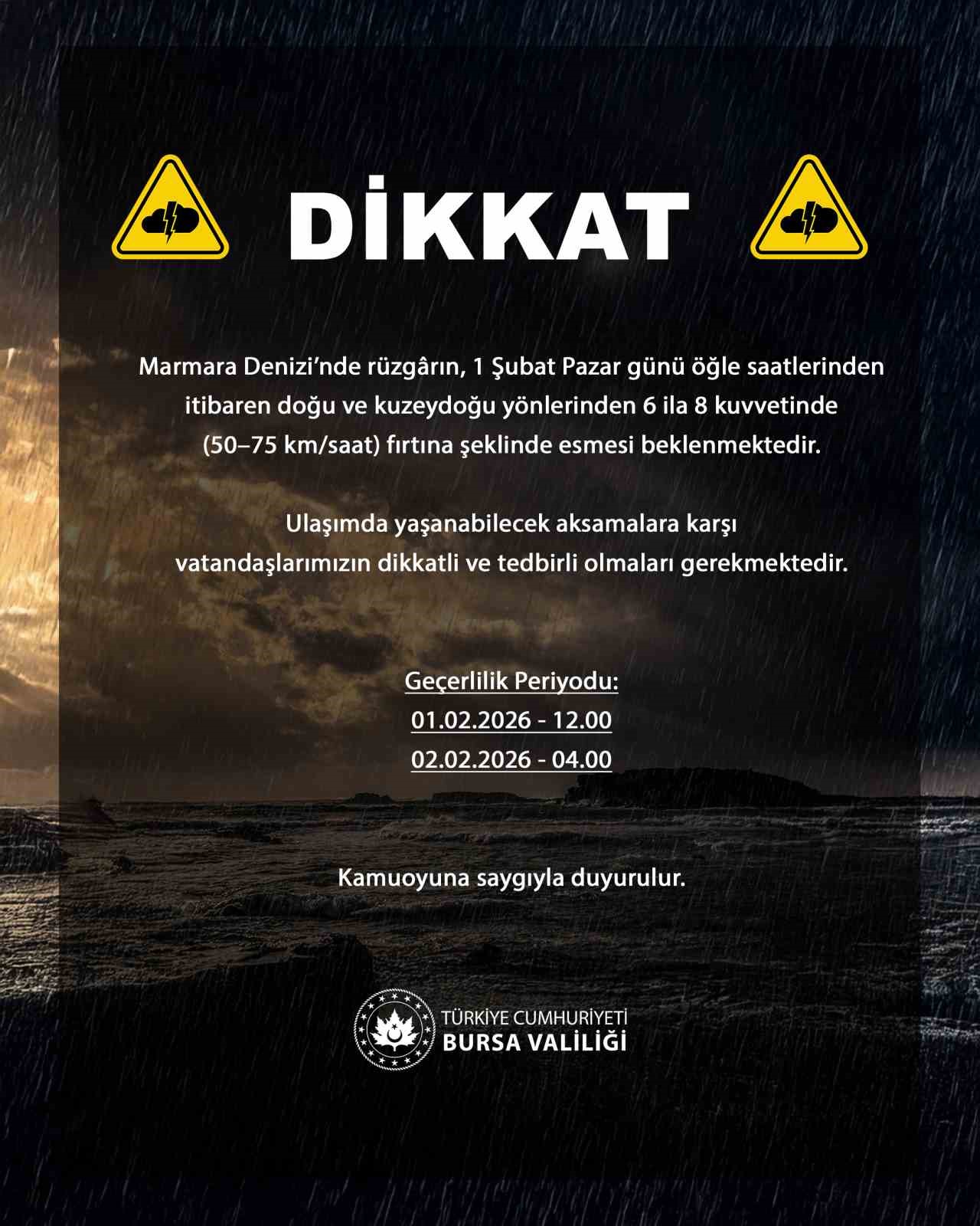 Marmara Denizi'nde 1 Şubat 2026 tarihinde doğu ve kuzeydoğu yönlü