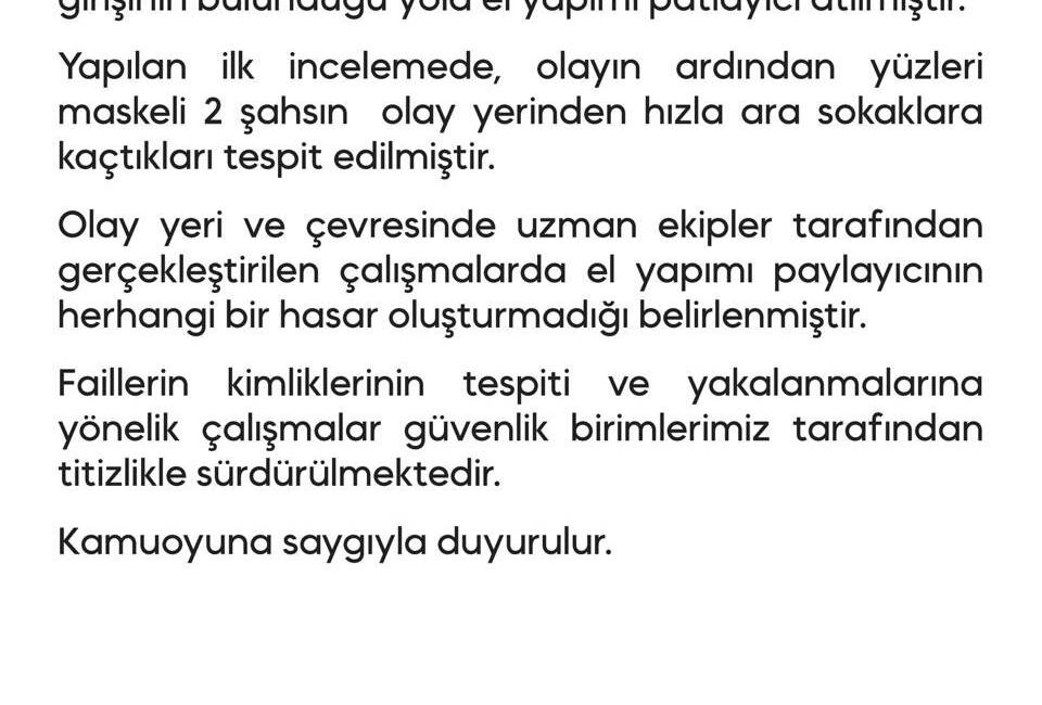 Diyarbakır Emniyet Müdürlüğü'ne el yapımı patlayıcı atıldı. Olay, 25 Ocak