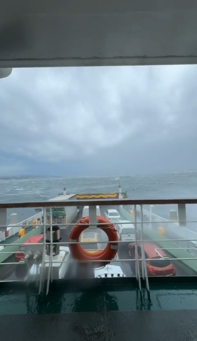 Yalova'dan Eskihisar'a gitmekte olan Negmar feribotu, fırtına nedeniyle güvenli bir