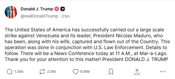 ABD Başkanı Donald Trump, Venezuela'ya yönelik bir askeri operasyon gerçekleştirdiklerini